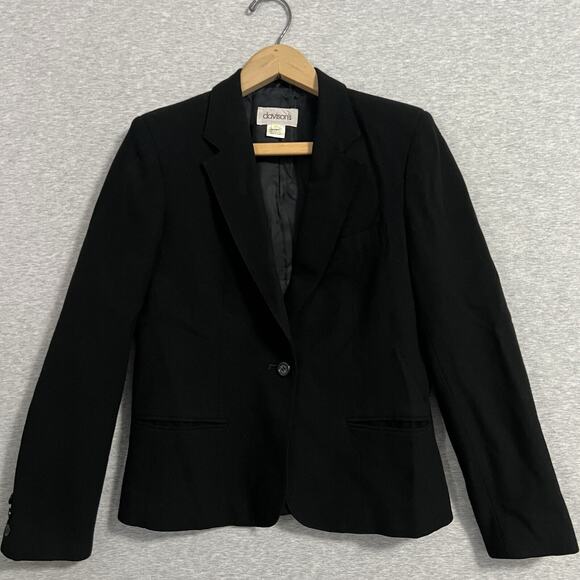 VTG Wool Jacket Blazer Womens Medium Black Academia Tailored Davison's Academia - Picture 2 of 16